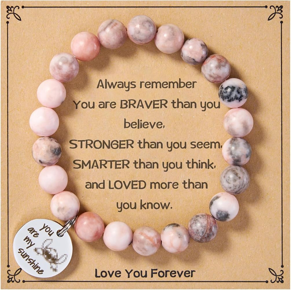 MIXJOY You are My Sunshine Natural Stone Bracelet for Gilrs, Birthday Christmas Jewel Gifts w/Message Card