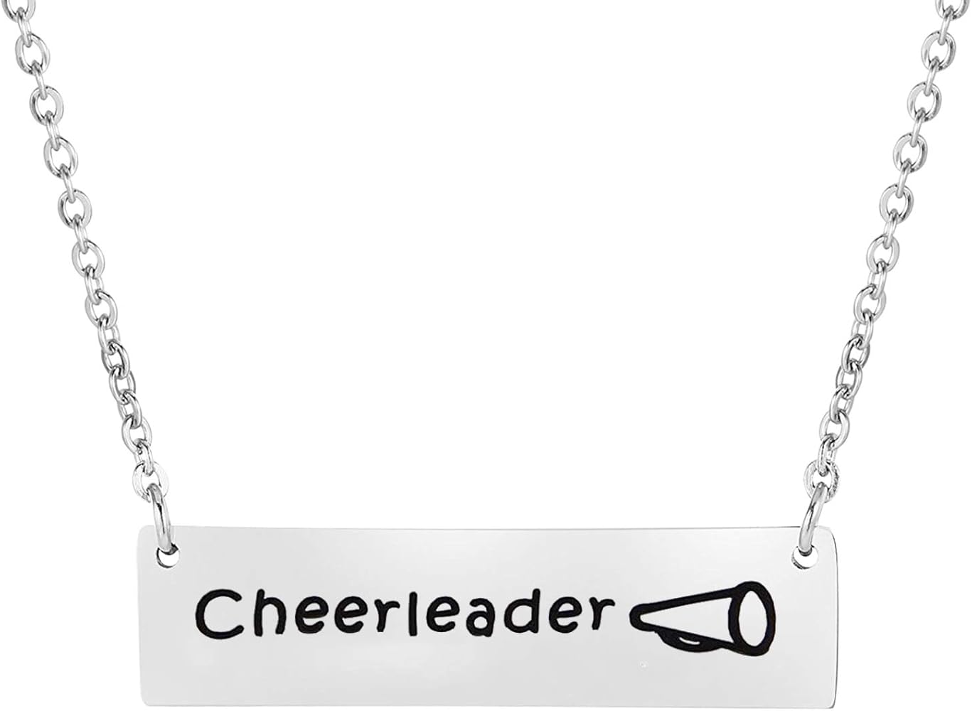 BNQL Cheerleader Megaphone Bar Necklace Team Gift (Silver)