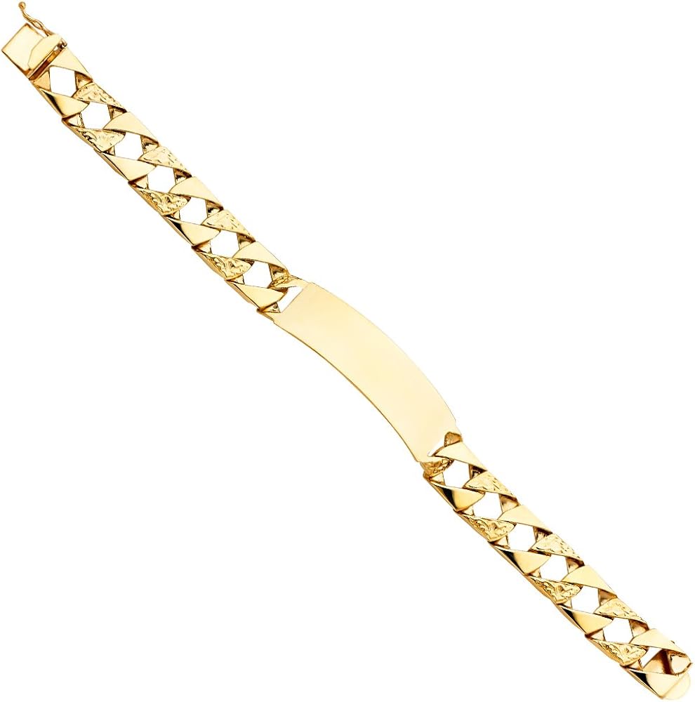 14KY Nugget Cuban Link ID Bracelet - 8.5" | Gold Chain Bracelet for Men | Solid Gold Bracelets for Womens Mens Girls Boys 14k Real | Birthday Valentines Gifts For Adults | Weight 28.7 | Jewelry Gift Box | Men’s Jewelry