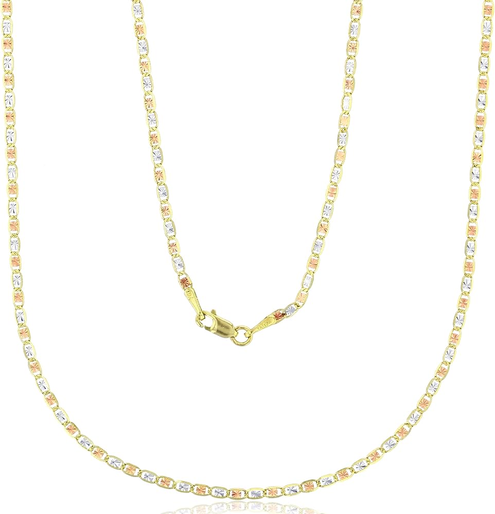 DECADENCE Solid 14K Gold Tricolor 2mm-8mm Diamond Cut Star Italian or Heart Italian Love Chain Necklace