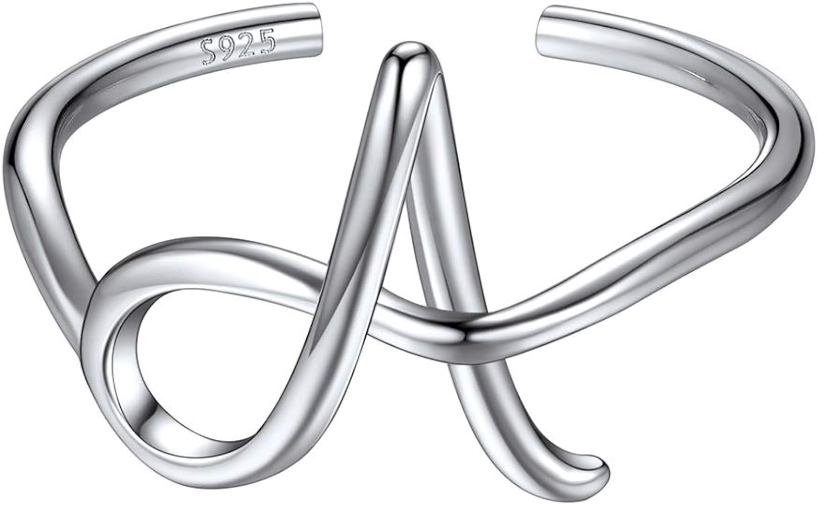 ChicSilver Personalized 925 Sterling Silver Initial Letter Ring A-Z Stackable Ring Adjustable Size 6-11(with Gift Box)