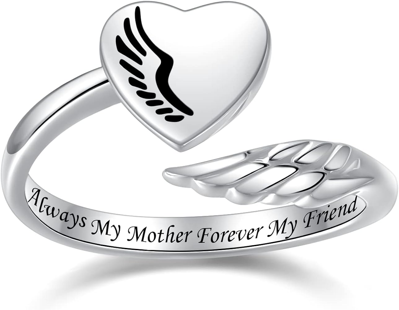 Step Forward 925 Sterling Silver Adjustable Wing Ring for Women, Angel Feather Wing Design Personality Encouragement Motivational Theme Gift Jewelry for Her