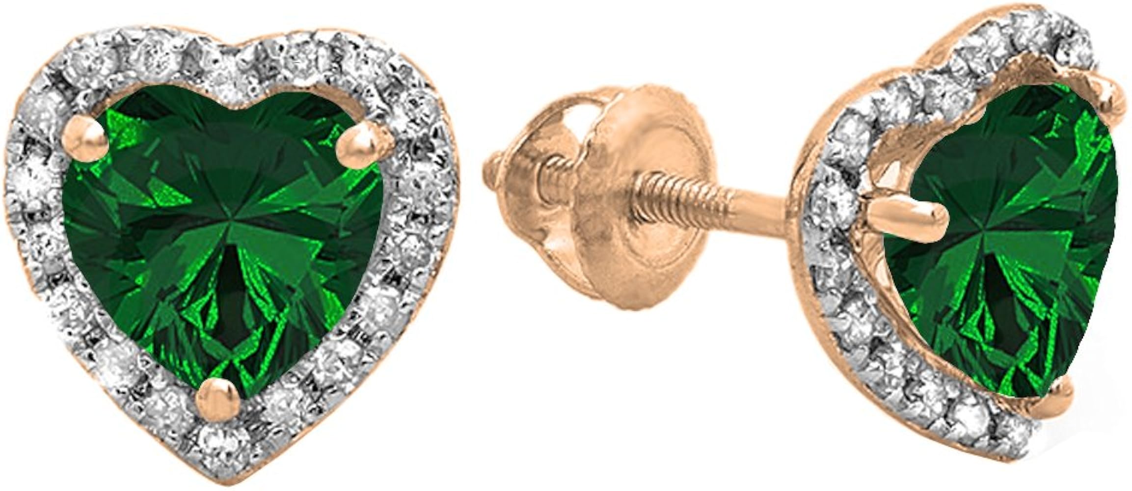 Dazzlingrock Collection Each 6mm Lab Created Heart Emerald & Round Natural White Diamond Halo Stud Earrings in 14K Gold