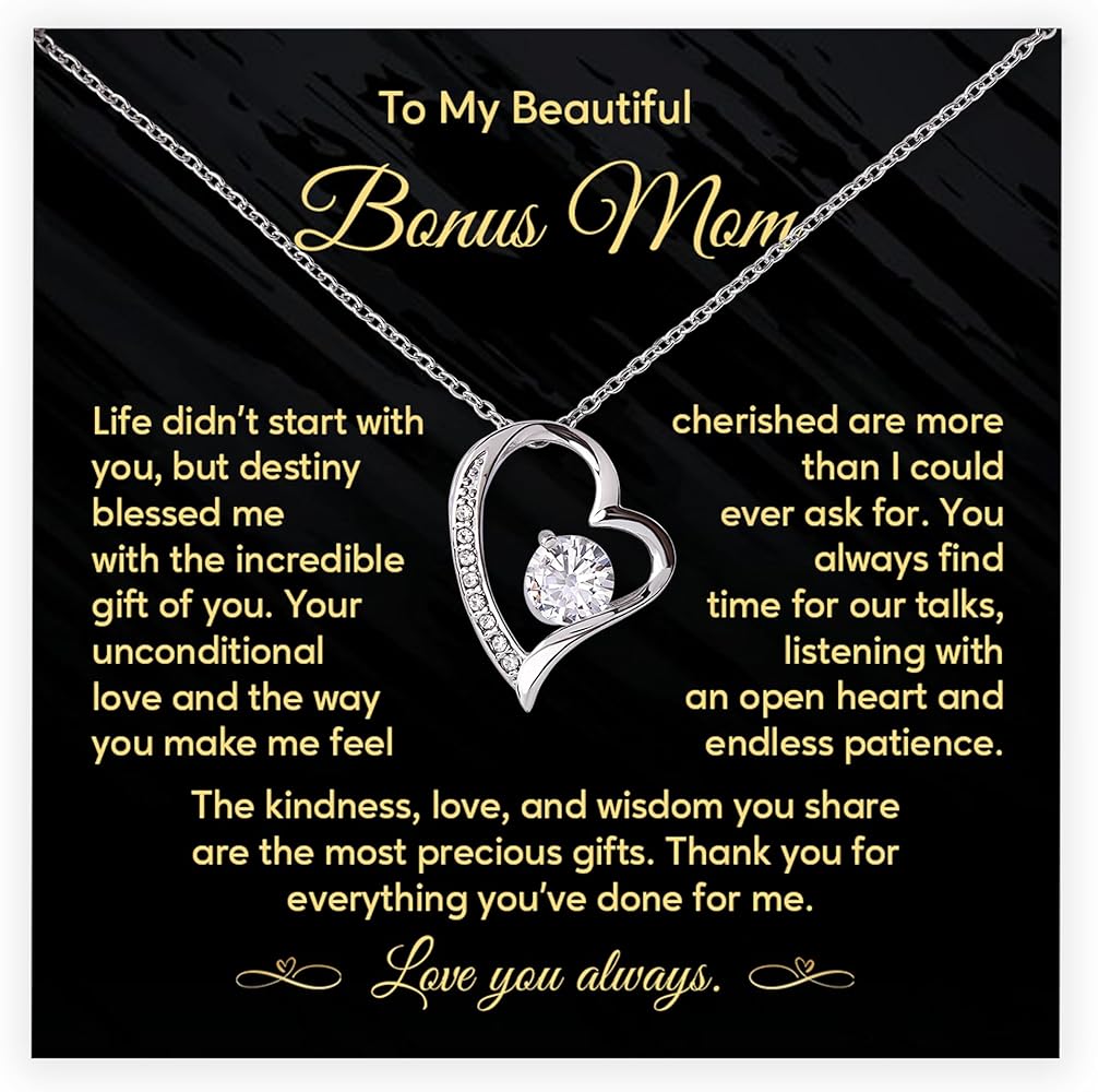 To My Beautiful Bonus Mom, Life Didn’t Start With You, Bonus Mom Jewelry Gift on Her Birthday Mother’s Day Anniversary or Christmas, Necklace for Bonus Mother With Heartfelt Message Card and Elegant Box