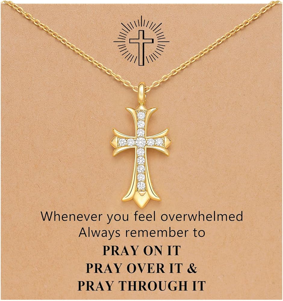 Silver/Gold Cross Pendant Necklace for Women Girls Religious Easter Confirmation Baptism Christian Gifts