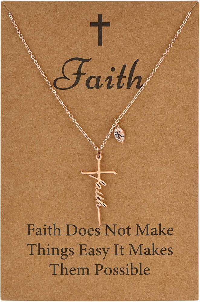 SANNYRA Cross Necklace for Women - Faith Necklace for Women - Initial Christian Jewelry for Women - 18K Gold/Rose Gold/Silver Plated 26 Letters Religious Cross Pendant Necklace Christmas Gifts