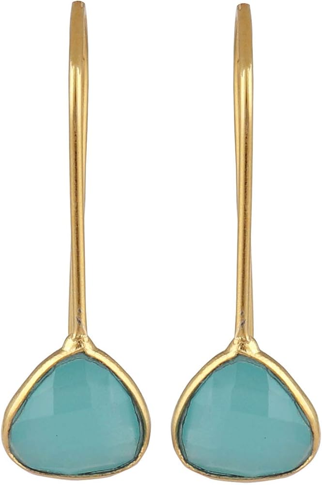 Generic El Joyero Aqua. Chalcedony Gemstone Gold Plated Brass Heart Shape Stone Hook Earrings Jewelry EJ-1050 Blue