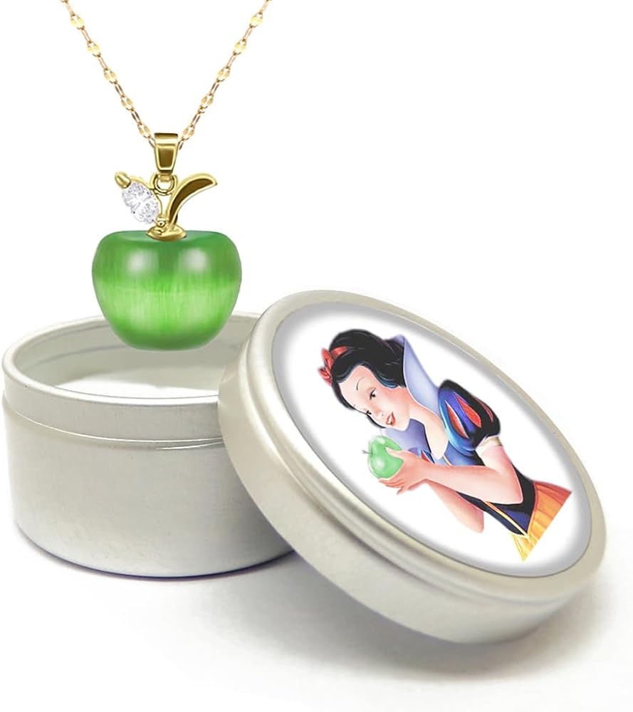 Unicraft Snow White Necklace for Girls Gift Ages 5 6 7 8 Green Apple Pendant Charm Snow White Jewelry Custome Accessories