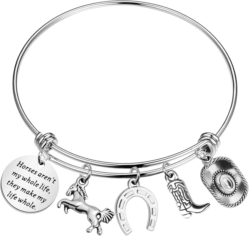 PLITI Horse Charm Bracelet Cowgirl Jewelry Horse Lover Equestrian Gift Horses Aren't My Whole Life They Make My Life Whole Horseshoe Charm Bangle