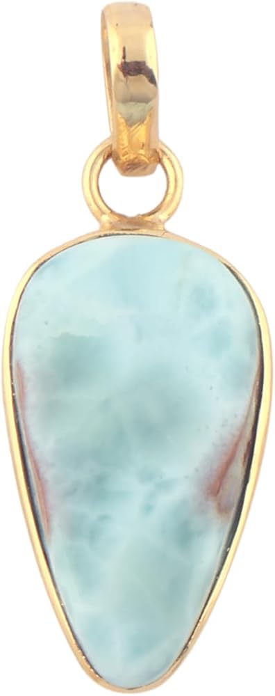 Guntaas Gems Larimar Pendant Brass Gold Plated Bezel Setting Handmade Gemstone Pendant Necklace Statement Jewelry Birthday Gift