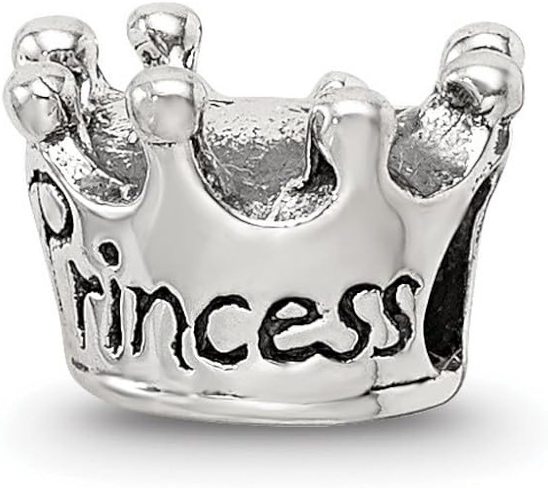 925 Sterling Silver Polished Reflections Kids Princess Crown Bead Charm Pendant Necklace Measures 5.45x7.27mm Wide Jewelry for Women