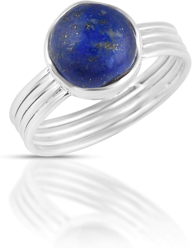 Natural Gemstone 925 Sterling Silver Statement Ring Costume Stylish Unique Fashion for Women Girls/Rose Quartz/Moonstone/Amethyst/Onyx/Labradorite/Lapis Lazuli