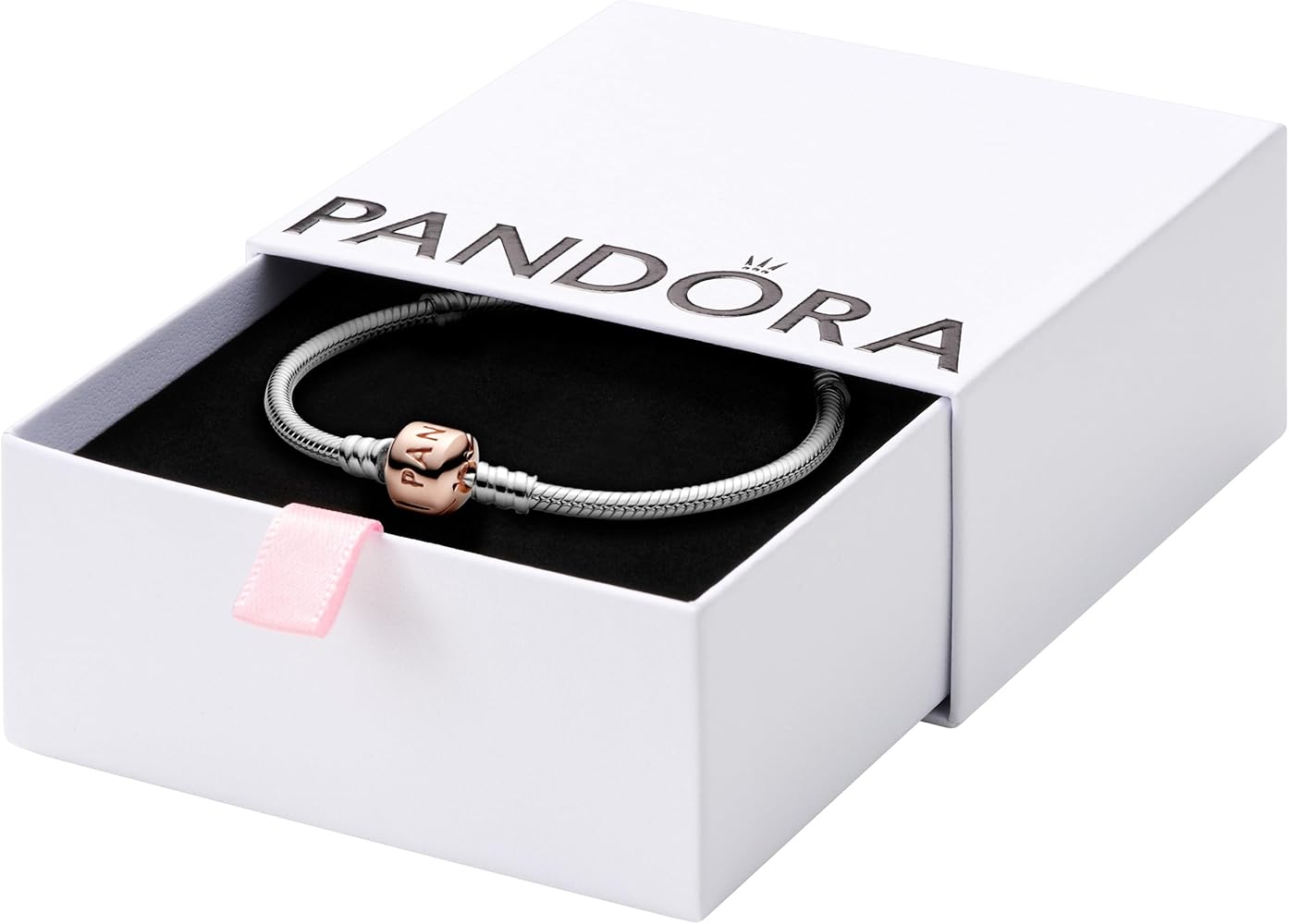 Pandora Jewelry Moments Snake Chain Charm Rose Bracelet - With Gift Box