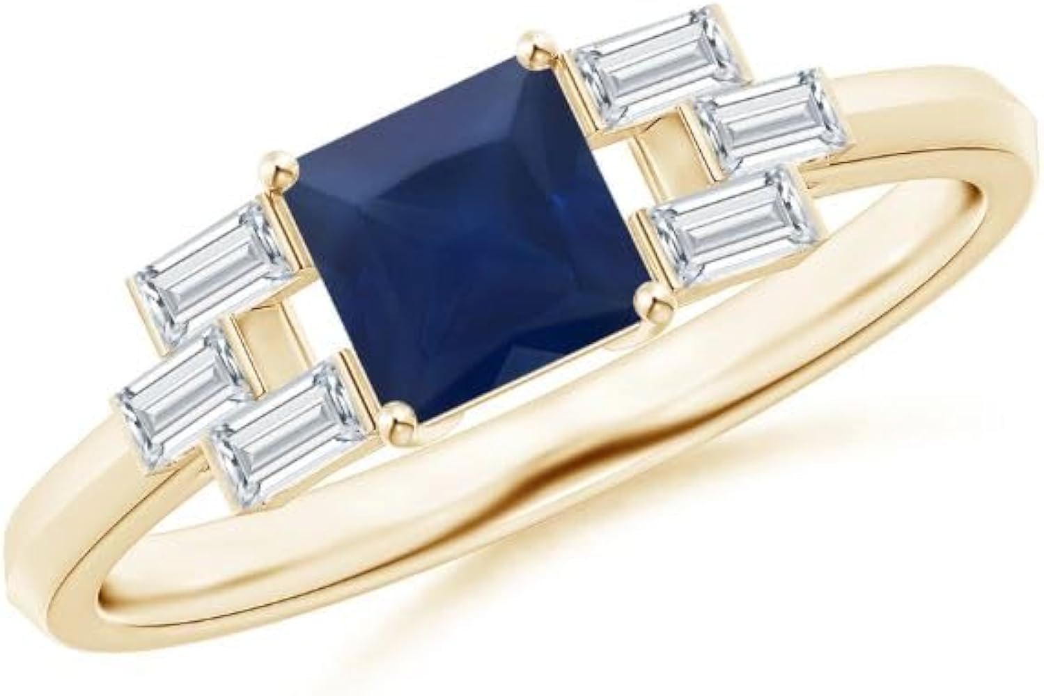 Square Shape Blue Sapphire CZ Diamond Cocktail Ring 925 Sterling Silver 18k Yellow Gold September Birthstone Gemstone Jewelry Wedding Engagement Women Birthday Gift