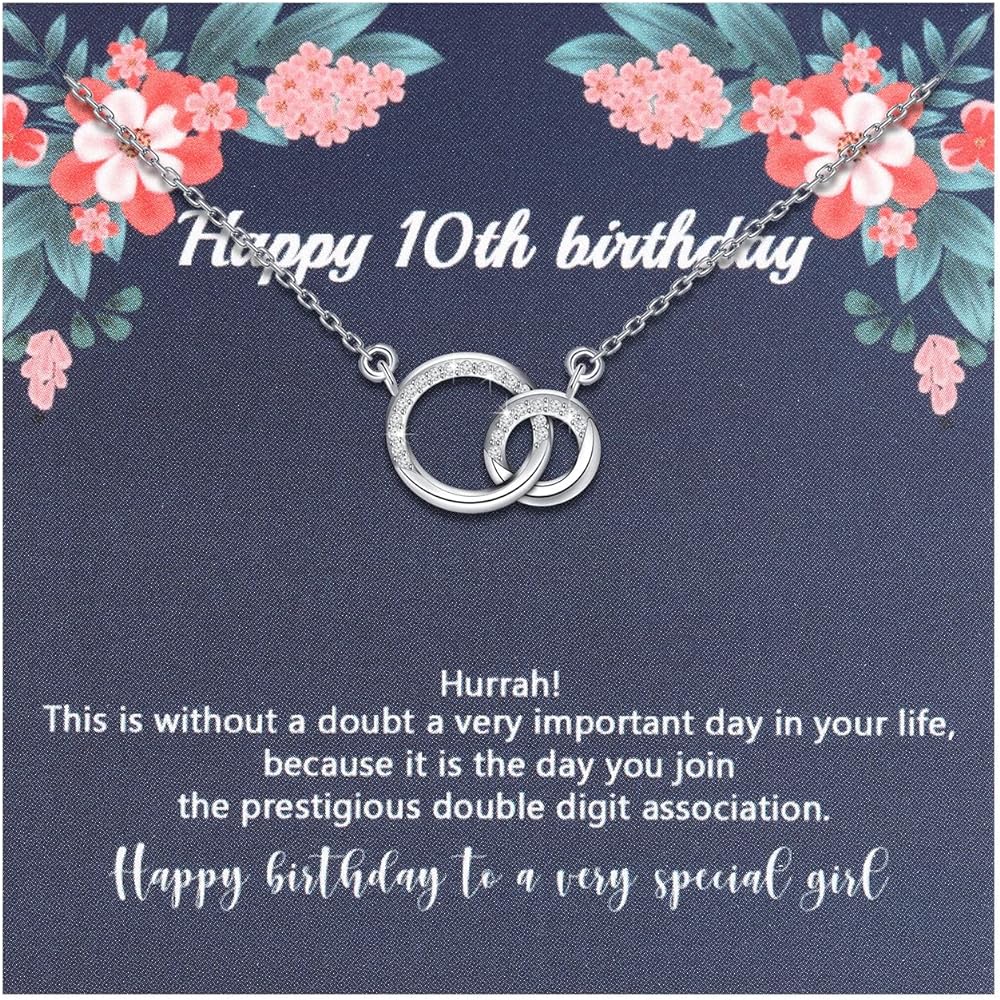 10th Birthday Girl Necklace With Card 10th Birthday Jewelry For Girls Daughter Double Digits Necklace