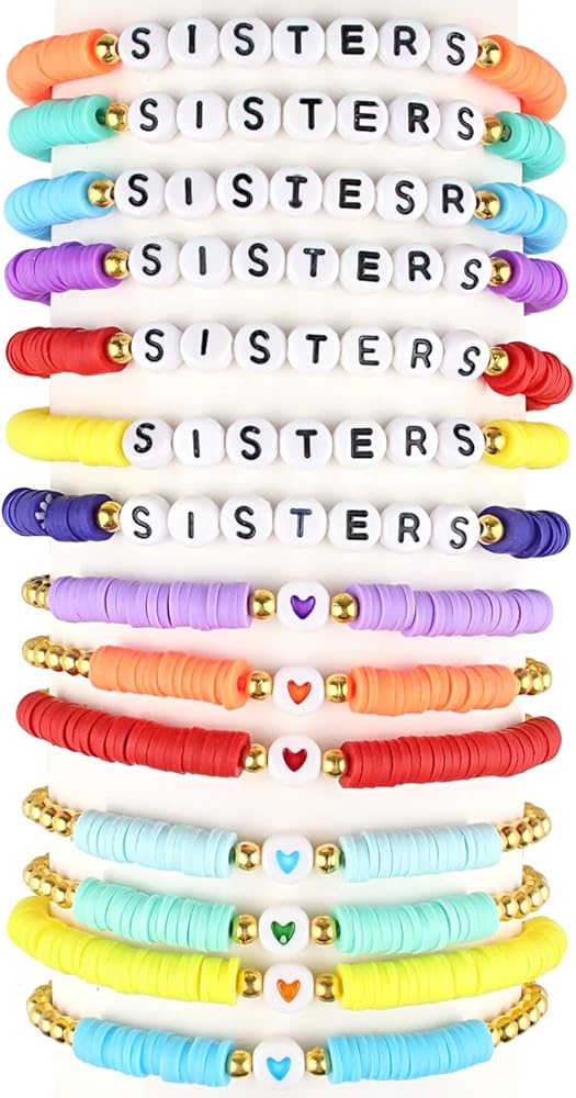 14 Pcs Friendship Bracelets Heishi Surfer Colorful Beaded Bracelet Set for Women Girls Rainbow Stretch Bracelets Outfits Jewelry Gifts