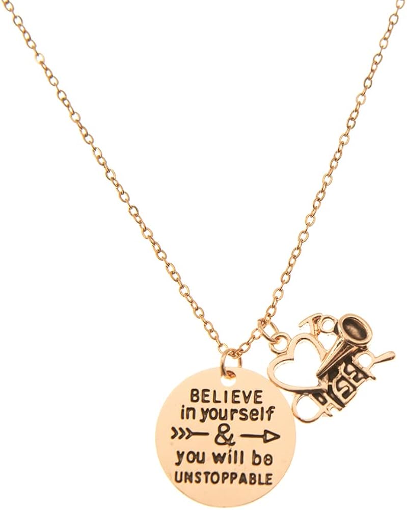 Sportybella Cheer Necklace for Girls - Cheer Believe In Yourself and You Will Be Unstoppable Cheerleading Jewelry, Gift For Cheerleaders, Cheer Necklaces for Cheerleader