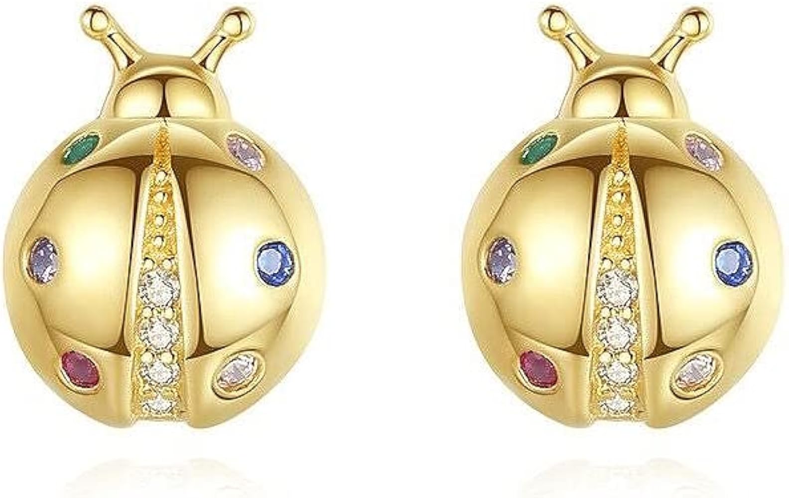 Gold Plated Ladybug Cartilage Tiny Stud Earrings 925 Sterling Silver Cubic Zirconia Crystal Tragus Sleeper Small Studs Earring Cute Jewelry Gifts for Women Teen Girls Hypoallergenic