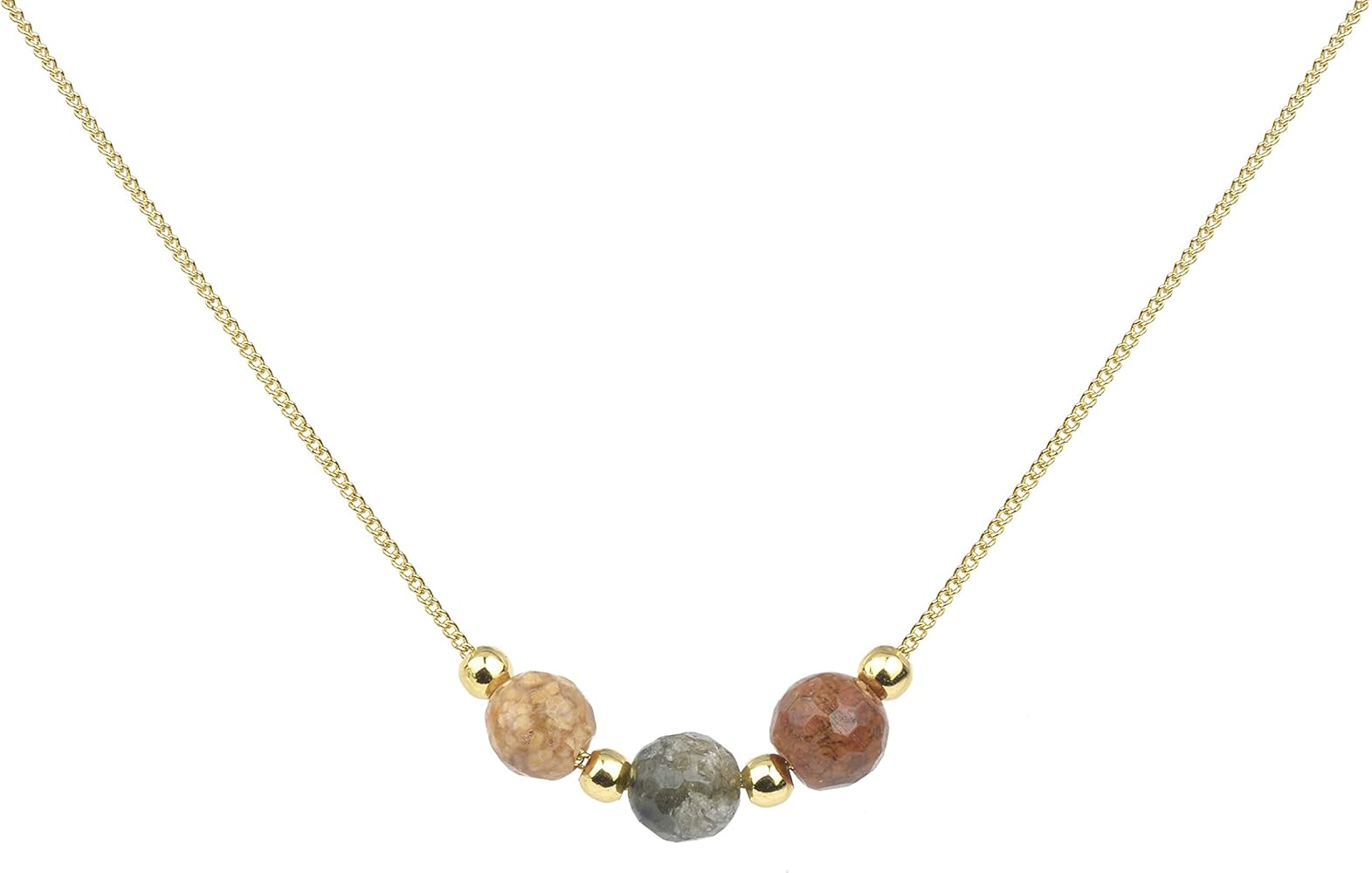 3 Gemstone Bead Necklace for Women Dainty Gold Silver Plated Beaded Choker Necklace Jasper Agate Tigers Eye Rose Quartz Stone Pendant Necklace for Women Girls Jewelry Gift