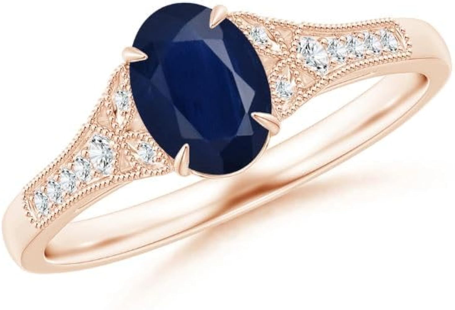 CARILLON Oval Shape Blue Sapphire CZ Diamond Solitaire with Accents Ring 925 Sterling Silver 18k Rose Gold plated September Birthstone Gemstone Jewelry Wedding Engagement Women Birthday Gift