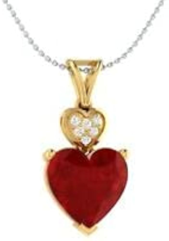 5.00 Ct Love Heart Cut Solitaire Red Ruby Pendant Necklace 18"14k Yellow Gold Plated