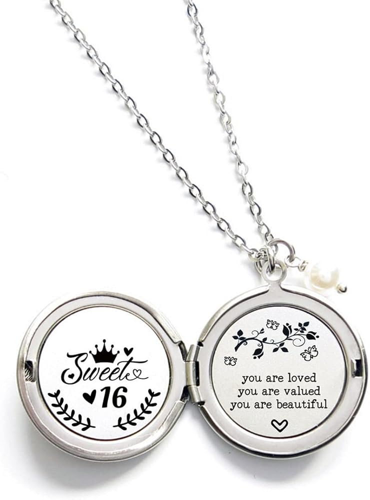 Sweet 16 Birthday Hidden Message Locket Necklace Encouragement 16 Year Old Birthday Gifts for Daughter Grandgaughter Niece