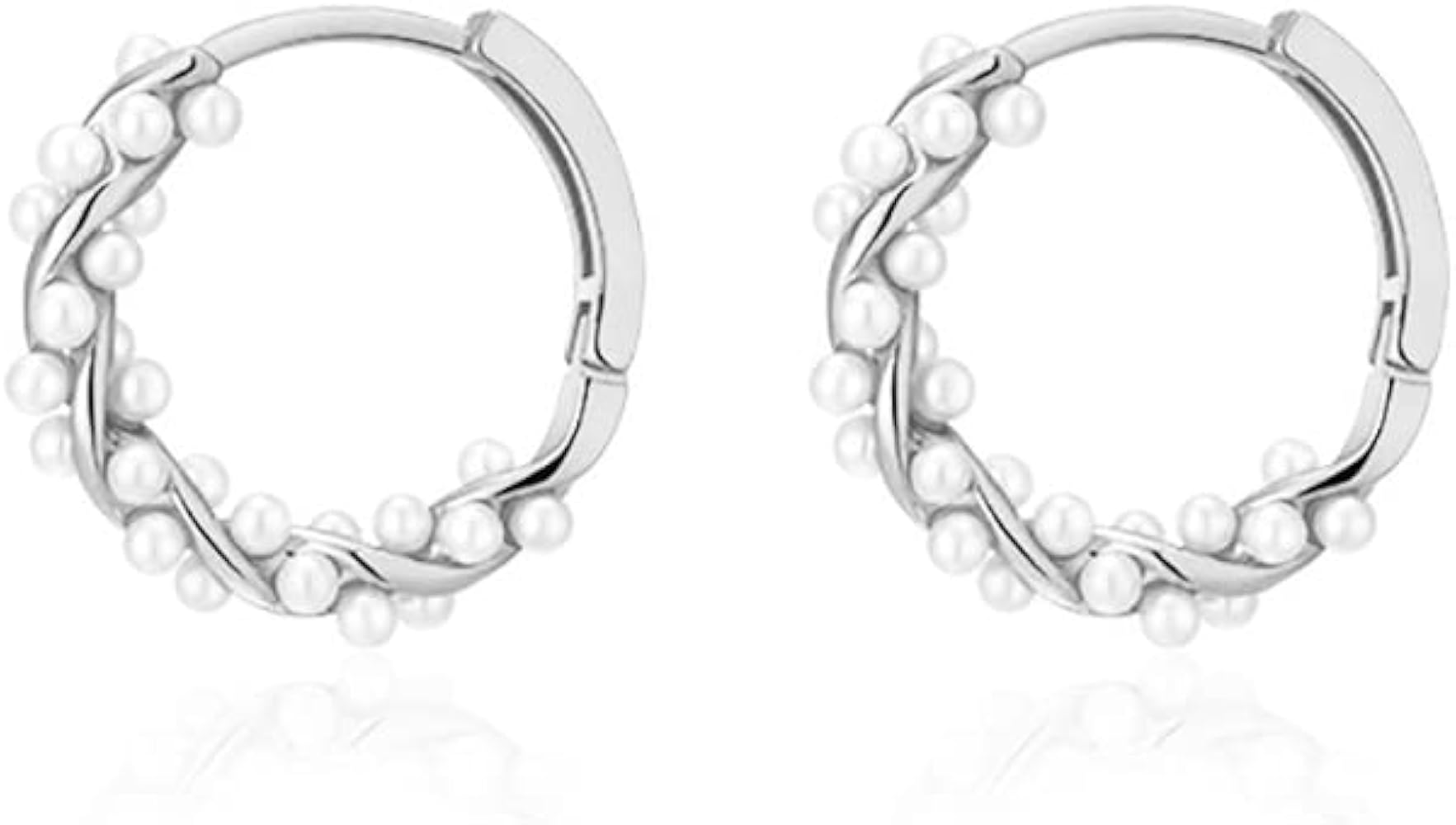 Faux Pearls Twist Tiny Hoop Earrings for Women Teen Girls 925 Sterling Silver Cartilage Huggie Hoops Earring Hypoallergenic Cuffs Fashion Jewelry Gifts Birthday