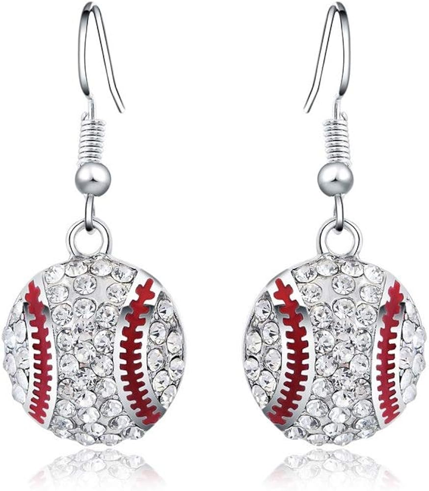 Baseball Softball Crystal Enamel Dangle Earrings Bling Sport Ball Earring Jewelry for Girls