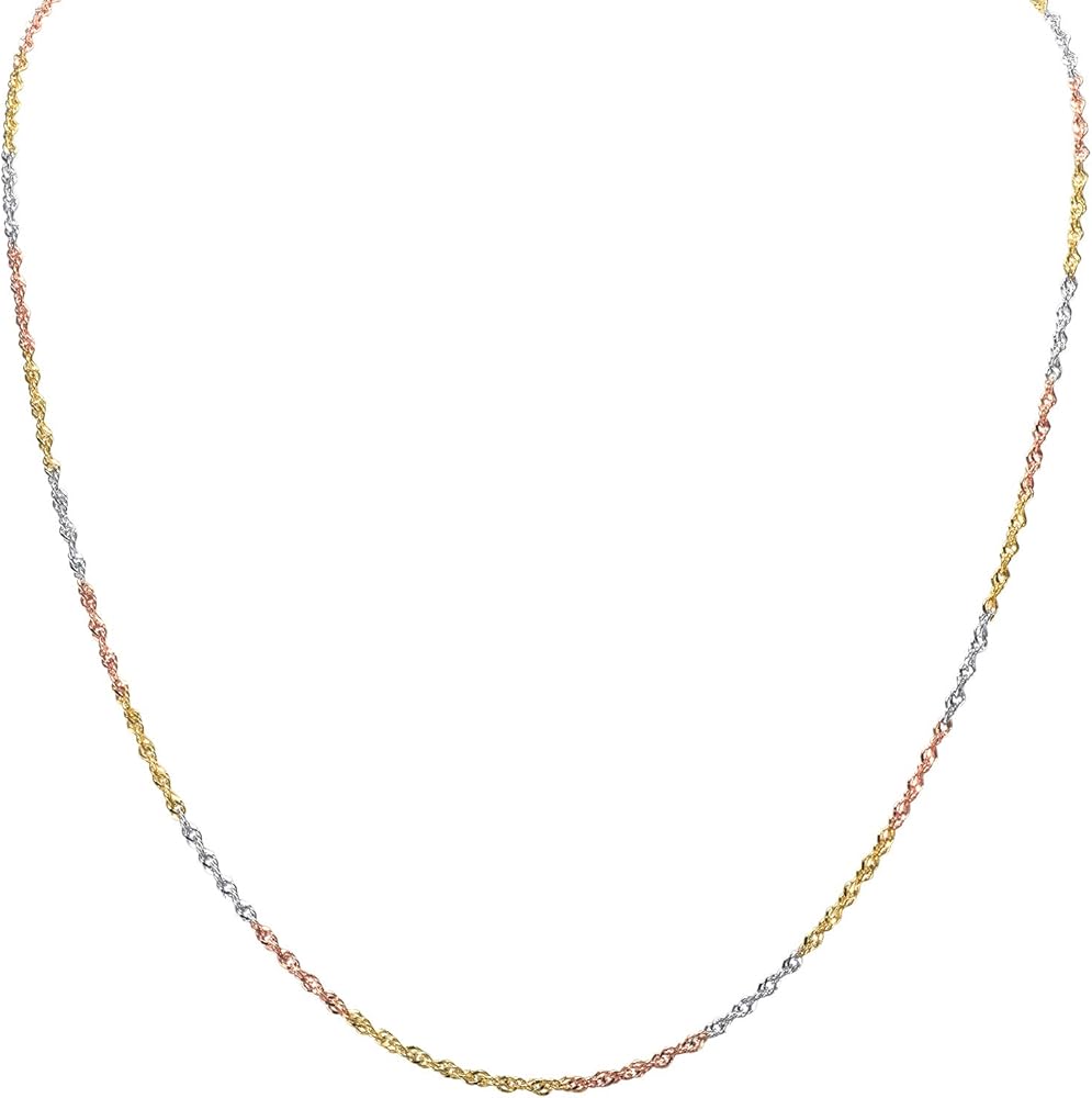 925 Sterling Silver Singapore 030 Tri-Color Plated Chain Necklace 1.8mm Made in Italy