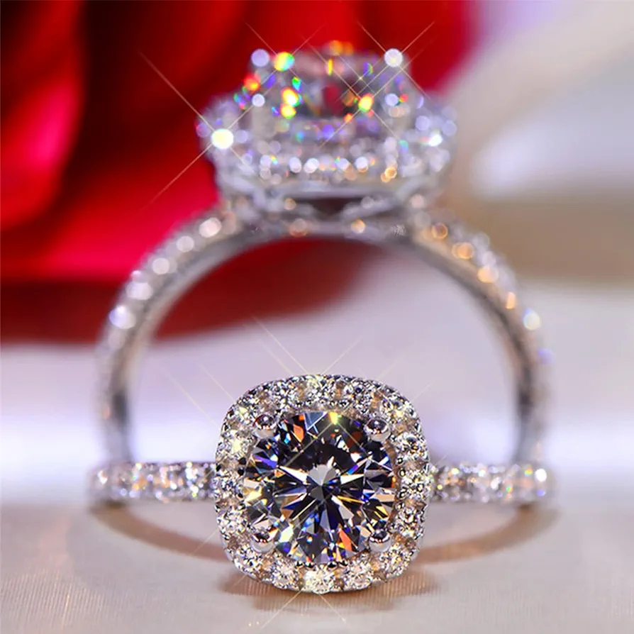 True Love Waiting Rings 100% Moissanite Rings 1CT 2CT 3CT Brilliant Diamond Halo Engagement Rings Ladies Girls Promise Gift Sterling Silver Jewelry