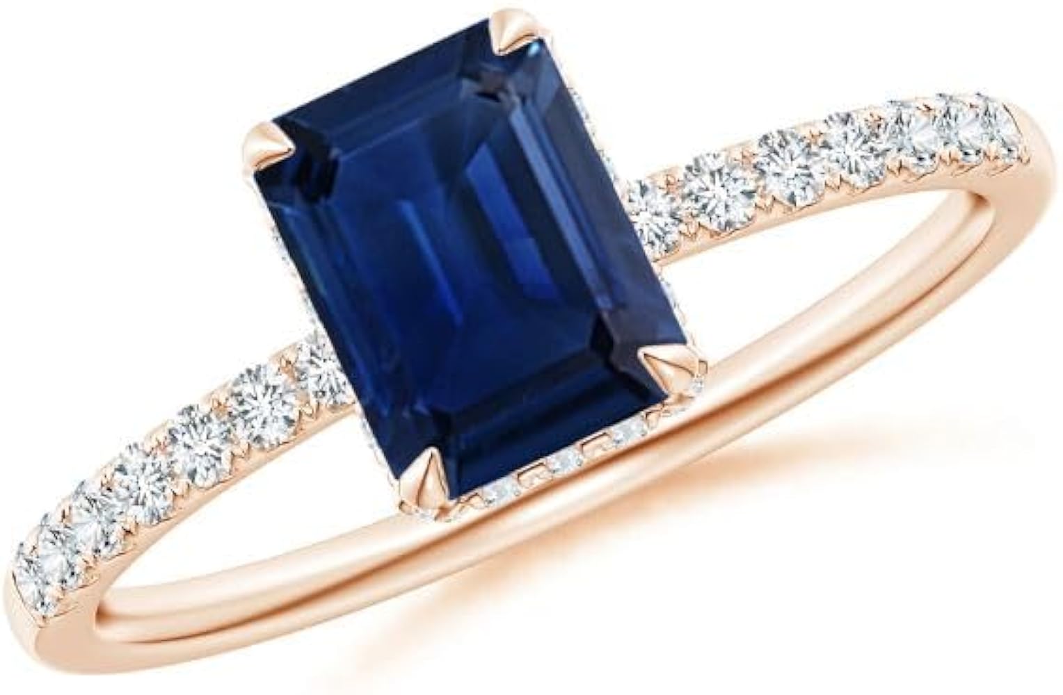 CARILLON Octagon Shape Blue Sapphire CZ Diamond Solitaire with Accents Ring 925 Sterling Silver 18k Rose Gold plated September Birthstone Gemstone Jewelry Wedding Engagement Women Birthday Gift