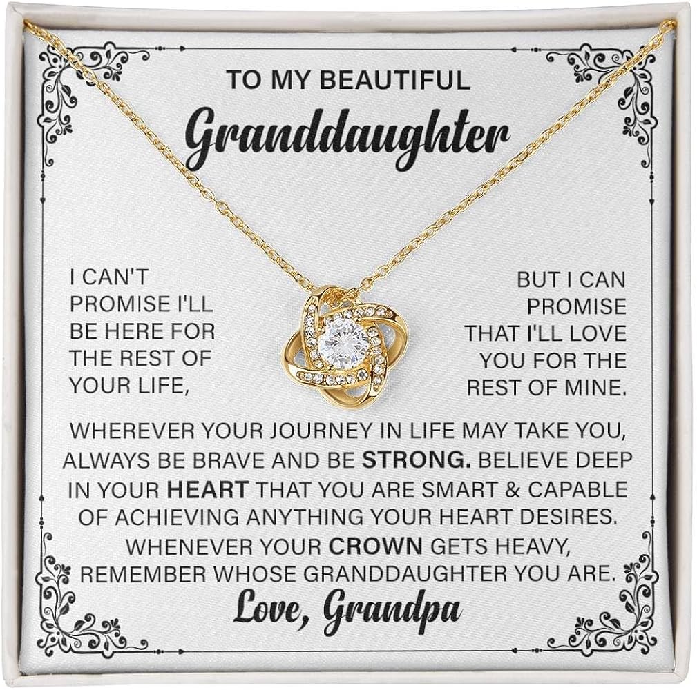 To My Granddaughter Necklace, Granddaughter Gifts From Grandfather, Love Knot Necklace For Granddaughter, Granddaughter Birthday Message Card Necklace From Grandpa Jewelry Charm Present with Message Card and Gift Box.