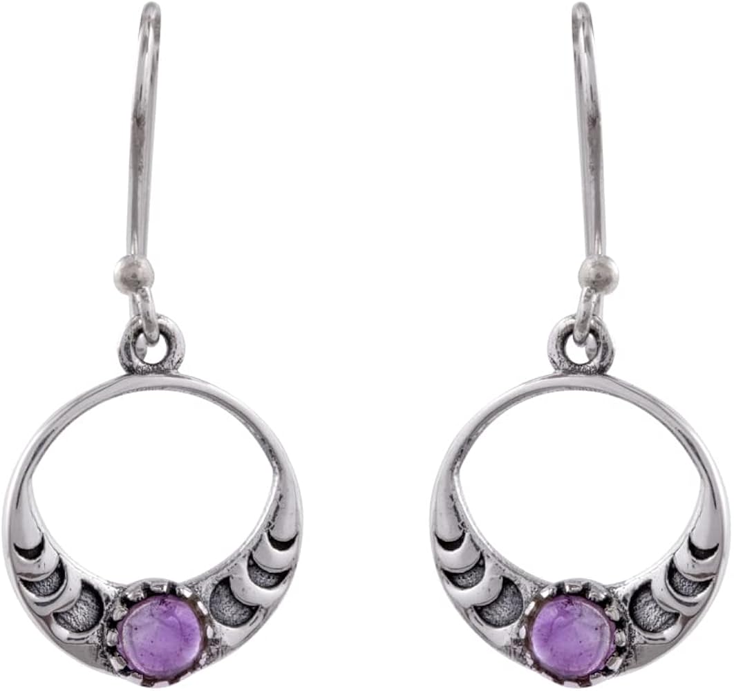 Amethyst 925 Sterling Silver Crescent Moon Dangle Earring Gemstone Jewelry