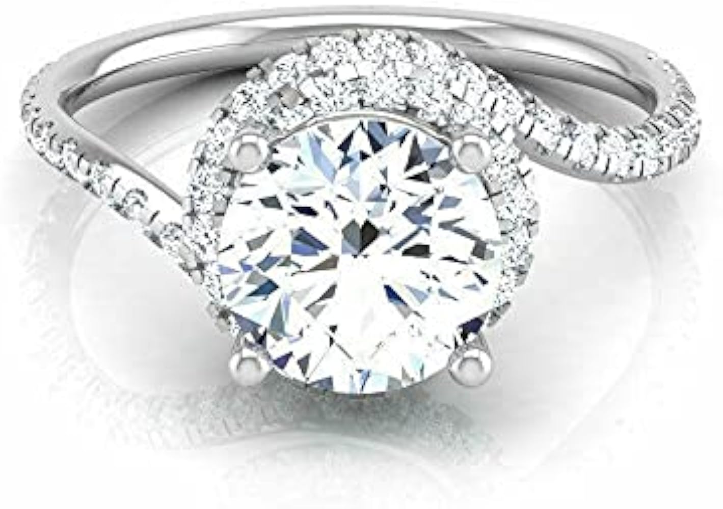 3ct Round Cut Diamond Dual Swirl Solitaire Engagement Ring 14k White Gold Plated