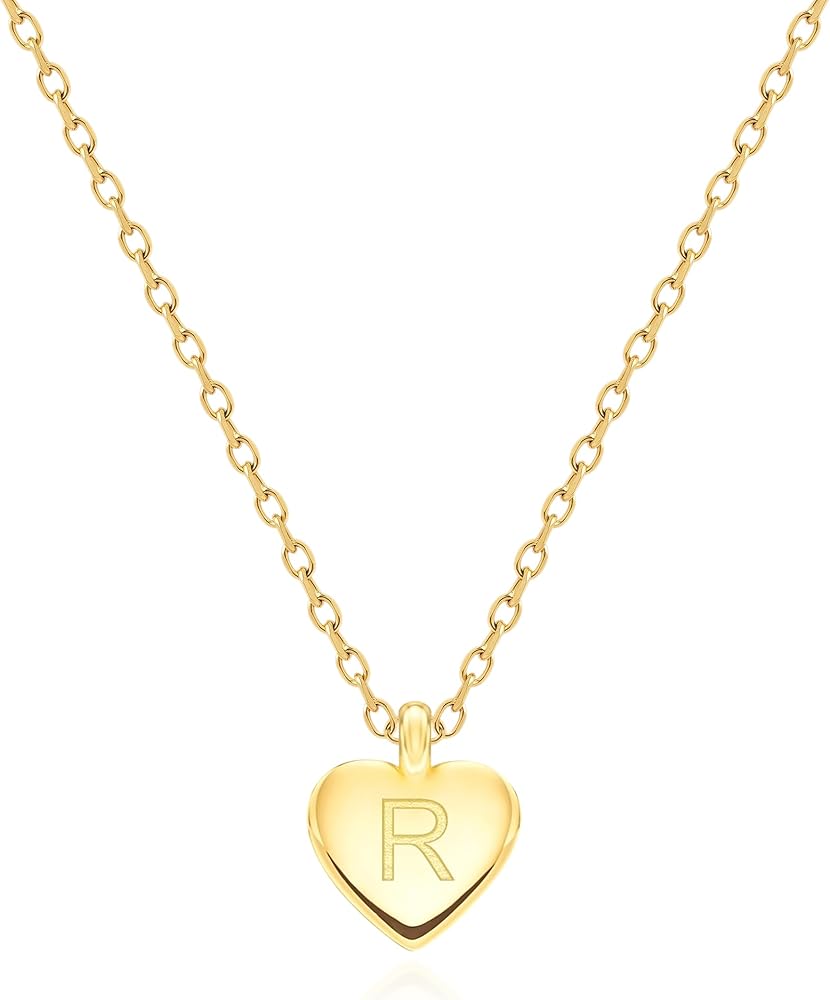 Heart Initial Necklaces, Unique Personalized Gifts for Her, Letter Double Side Engraved Love Pendant Necklace, Minimalism Style Jewelry for Everyday Wear