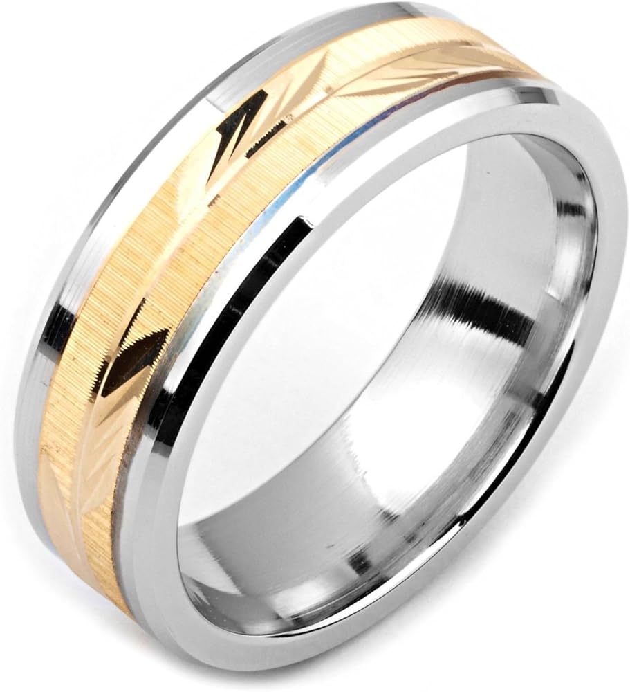 Two-tone cobalt and 14K yellow gold 7 millimeters wide wedding band