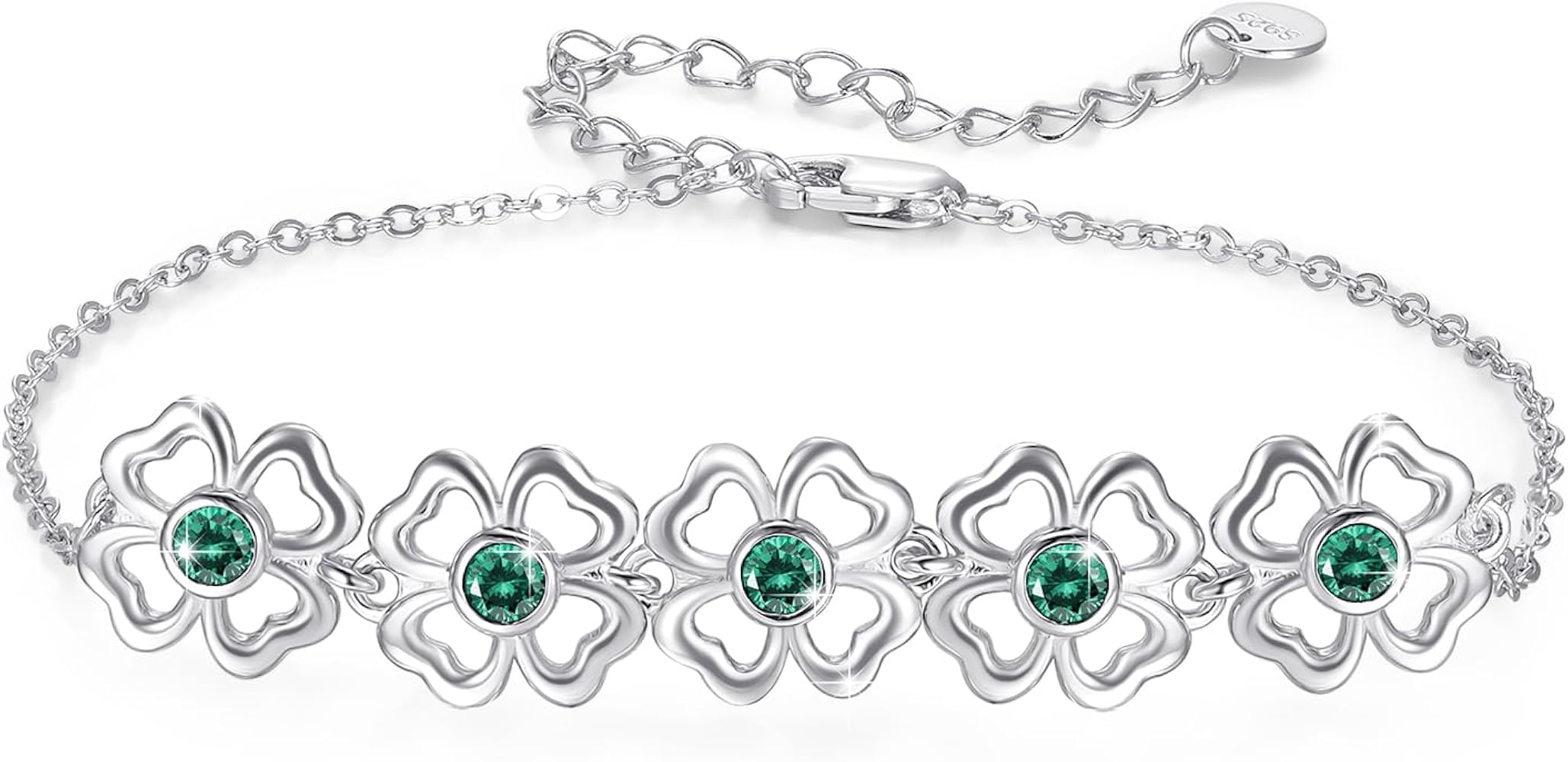 Four Leaf Clover Bracelet S925 Sterling Silver Four Leaf Adjustable Bracelet Zircon Women's Bracelet Good Luck Bracelet for Women Girls Lucky Jewelry Gift Birthday Gift