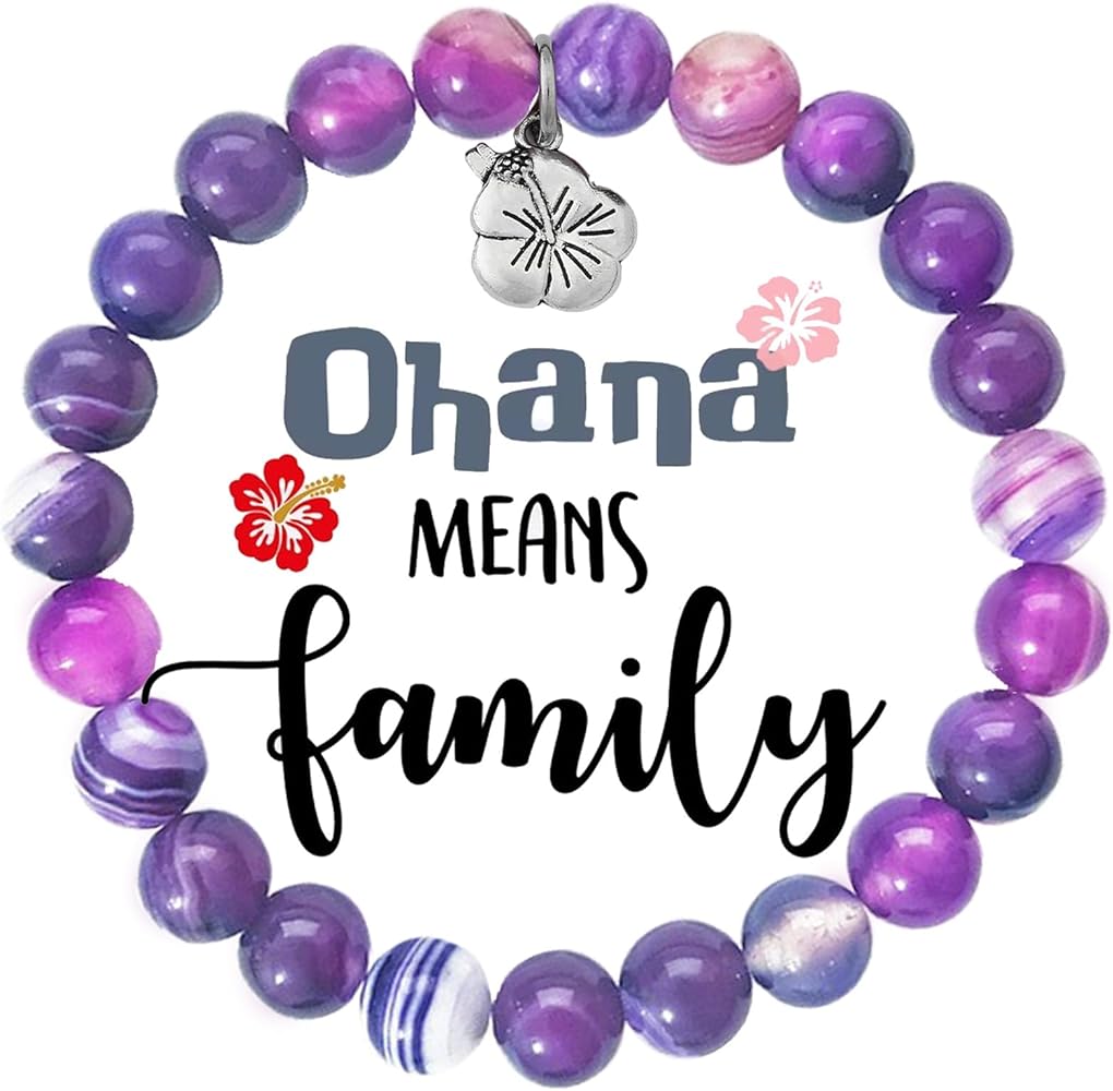 Ohana Means Family Ohana Bracelet Ohana Gifts Ohana Jewelry Hibiscus Flower Charm Bracelet Hawaiian Bracelet for Family Best Friends Bff Jewelry Family Reunion Gift (Ohana Bracelet lazurite)