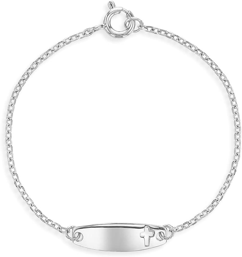 925 Sterling Silver Small 5" Cross Identification Bracelet for Toddler & Baby Girls - Religious ID Tag Bracelets for Babies & Small Children - Protection Cross Name ID Bracelet for Little Girls