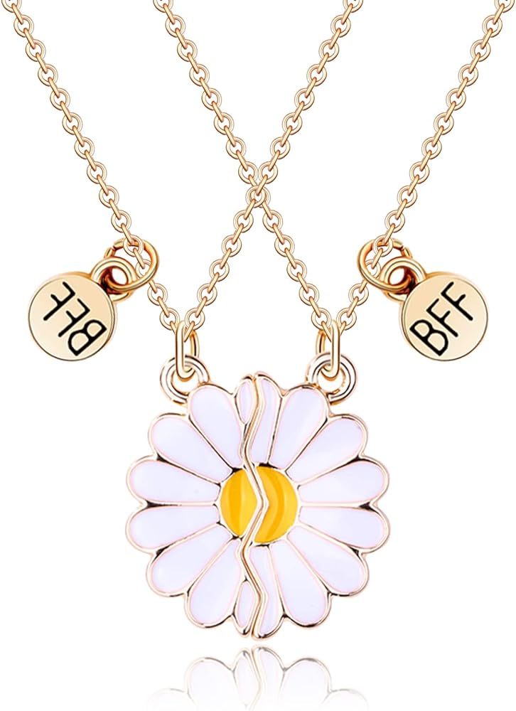 MJartoria BFF Necklace for 2-Daisy Best Friend Necklace Friendship Necklace Best Friends Forever Necklaces Valentines Day Gifts