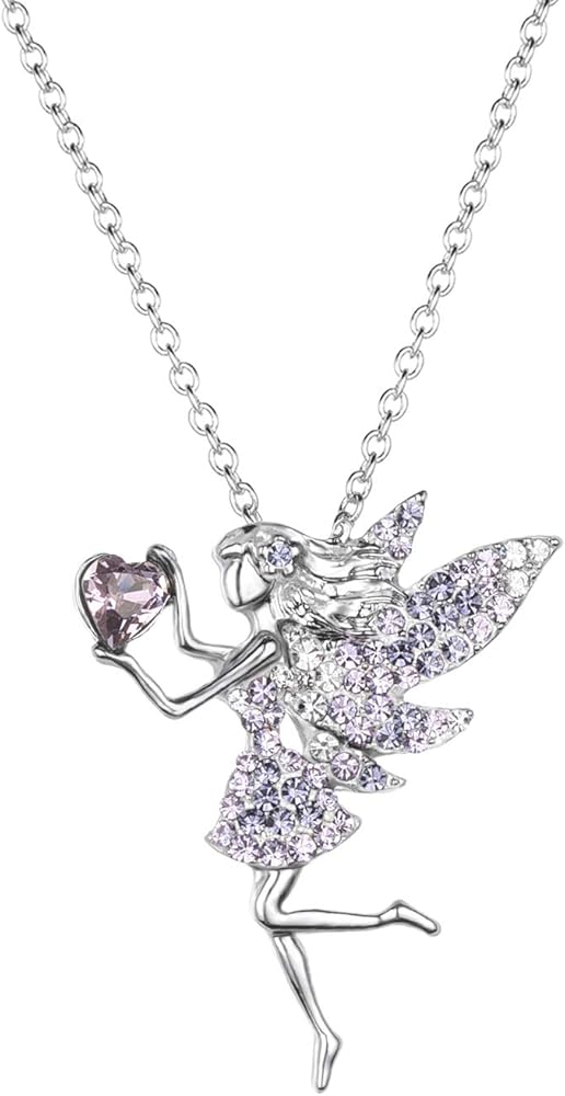 SUMFAN Fairy Necklace for Teen Girls,Birthstone Pendant Gift for Girls White Gold Plated Austrian Crystal Jewelry Gift