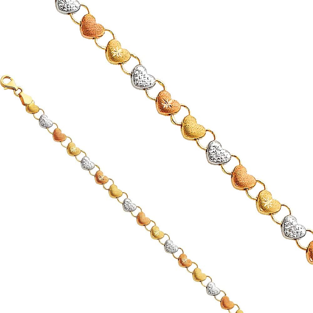 14K 3C Light Stampato Bracelet - 7.25" | Tri Color Gold Chain Bracelet for Women and Men | Solid Gold Bracelets for Mens Womens Girls 14k Real | Christmas Gift Valentines Birthday New Year Gifts For Her | Weight 4.3 | Jewelry Gift Box