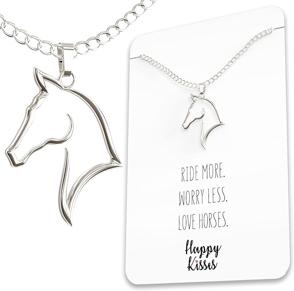 Horse Necklace - Elegant Horse Themed Jewelry for Girls 8-12 & Women - Charm with Message Card - Equestrian Gifts for “I Love Horses” and Racing