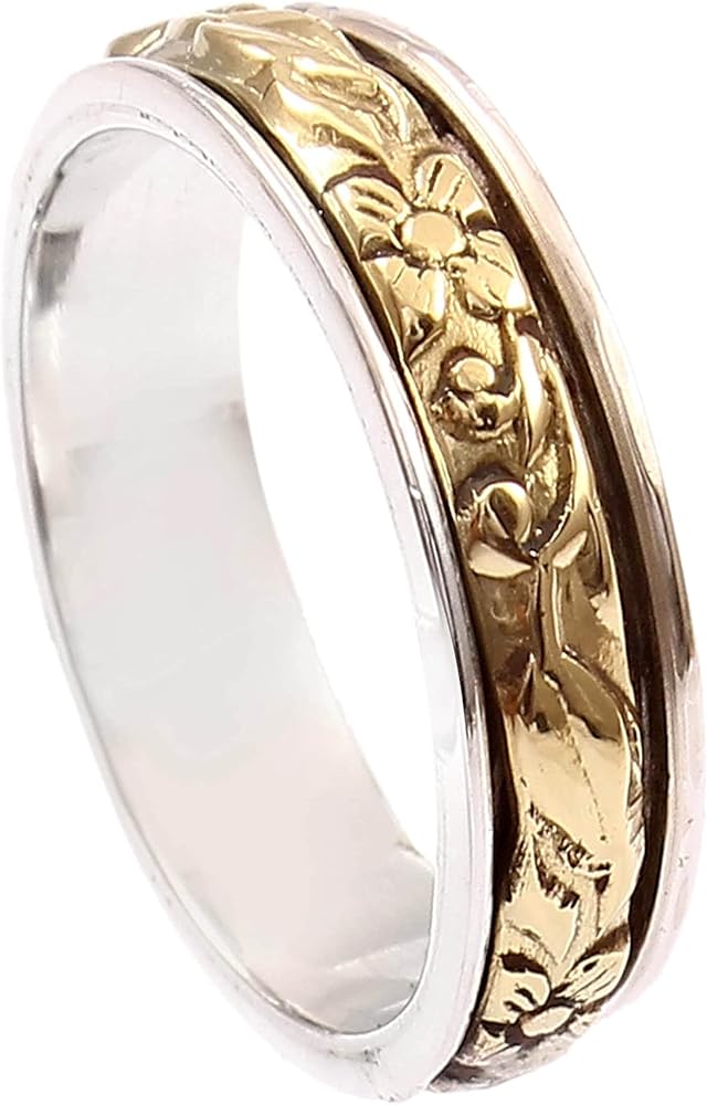 Flora Spin band Sterling Silver Spinner ring Unique Fashion Fidget Meditation Designer Anxiety ring Silver Jewelry