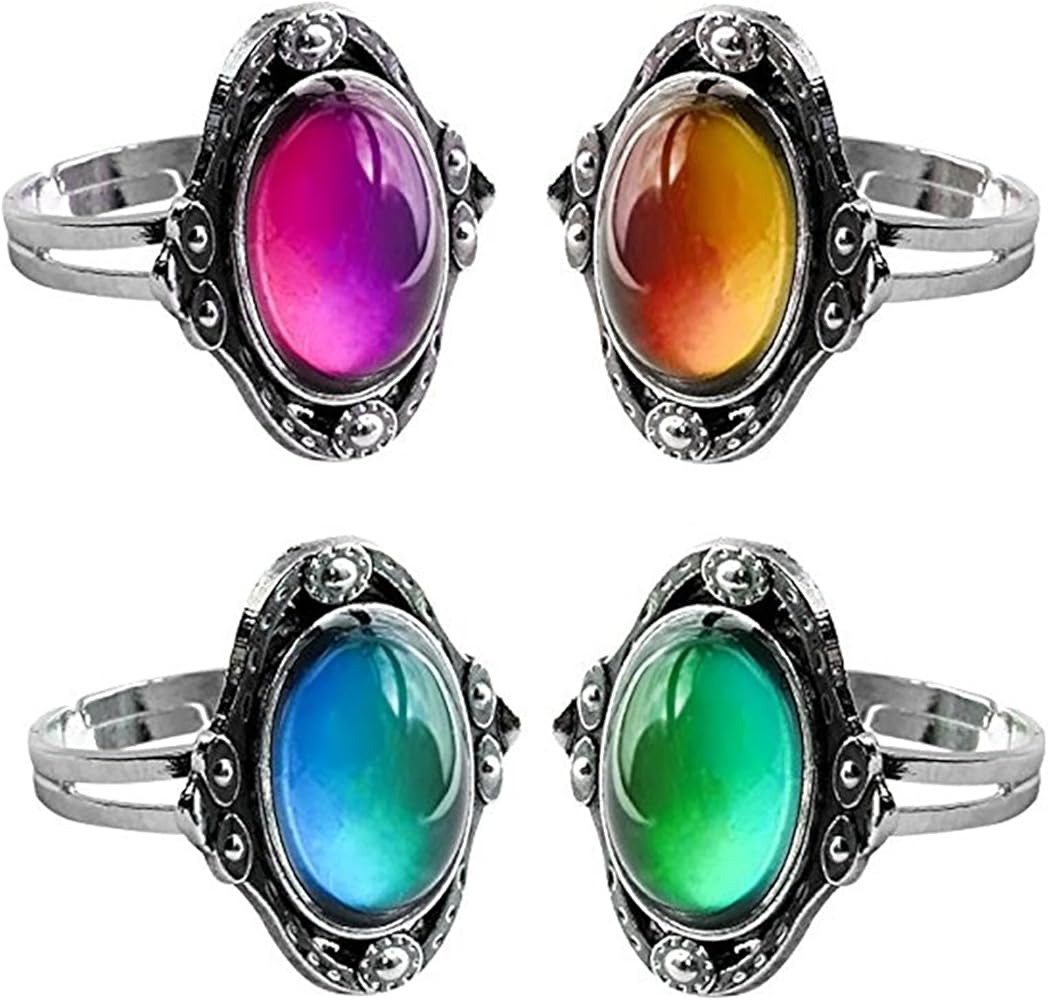 4Pcs Mood Rings for Women Mood Color Changing Ring Boho Rings Colorful Adjustable Rings Set for Girls