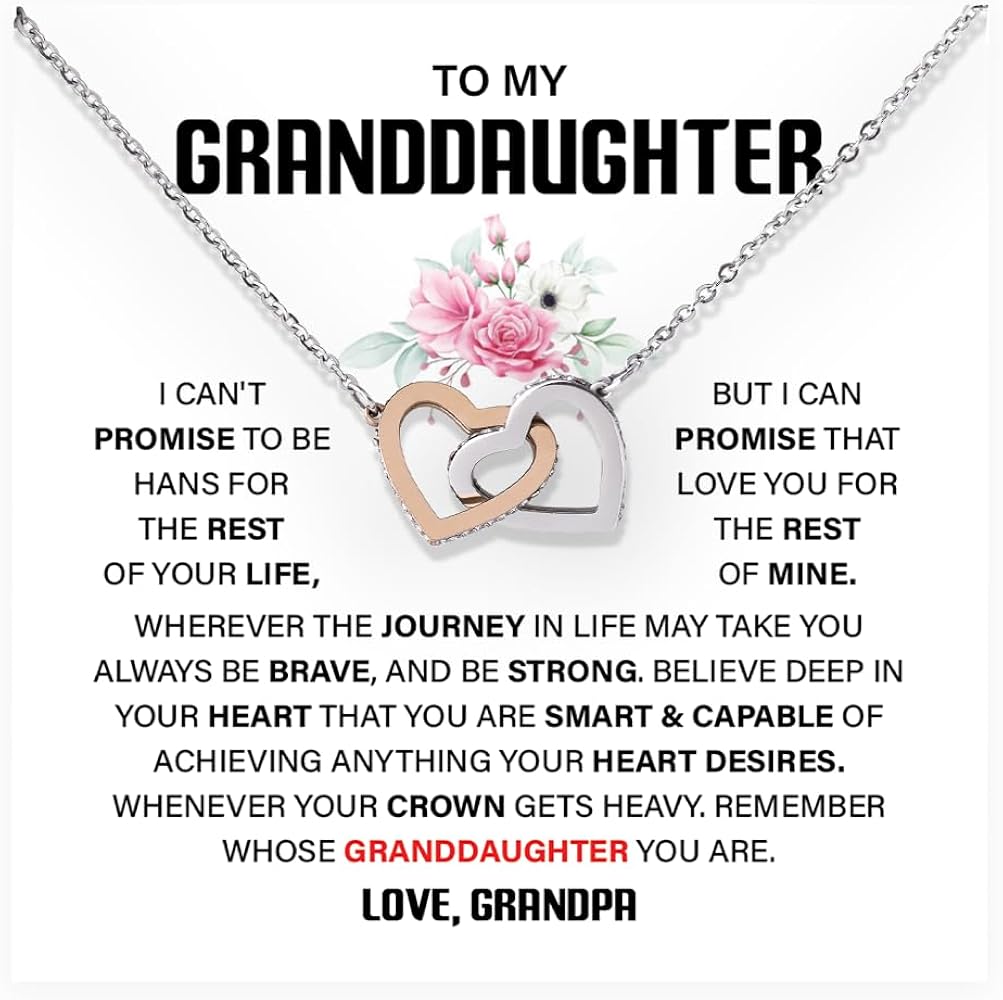 To My Granddaughter Necklace From Grandpa, Surprise Gift For Her Birthday, Graduation, Or Wedding Day, Interlocking Heart Jewelry For Granddaughter With An Amazing Message Card And Elegant Box