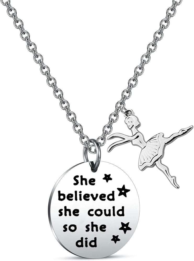 FUSTMW Dance Necklace She Believed She Could So She Did Inspirational Ballet Dancer Jewelry Dancing Girl Jewelry Recital Gift (She Believed She Could So She Did necklace 2)