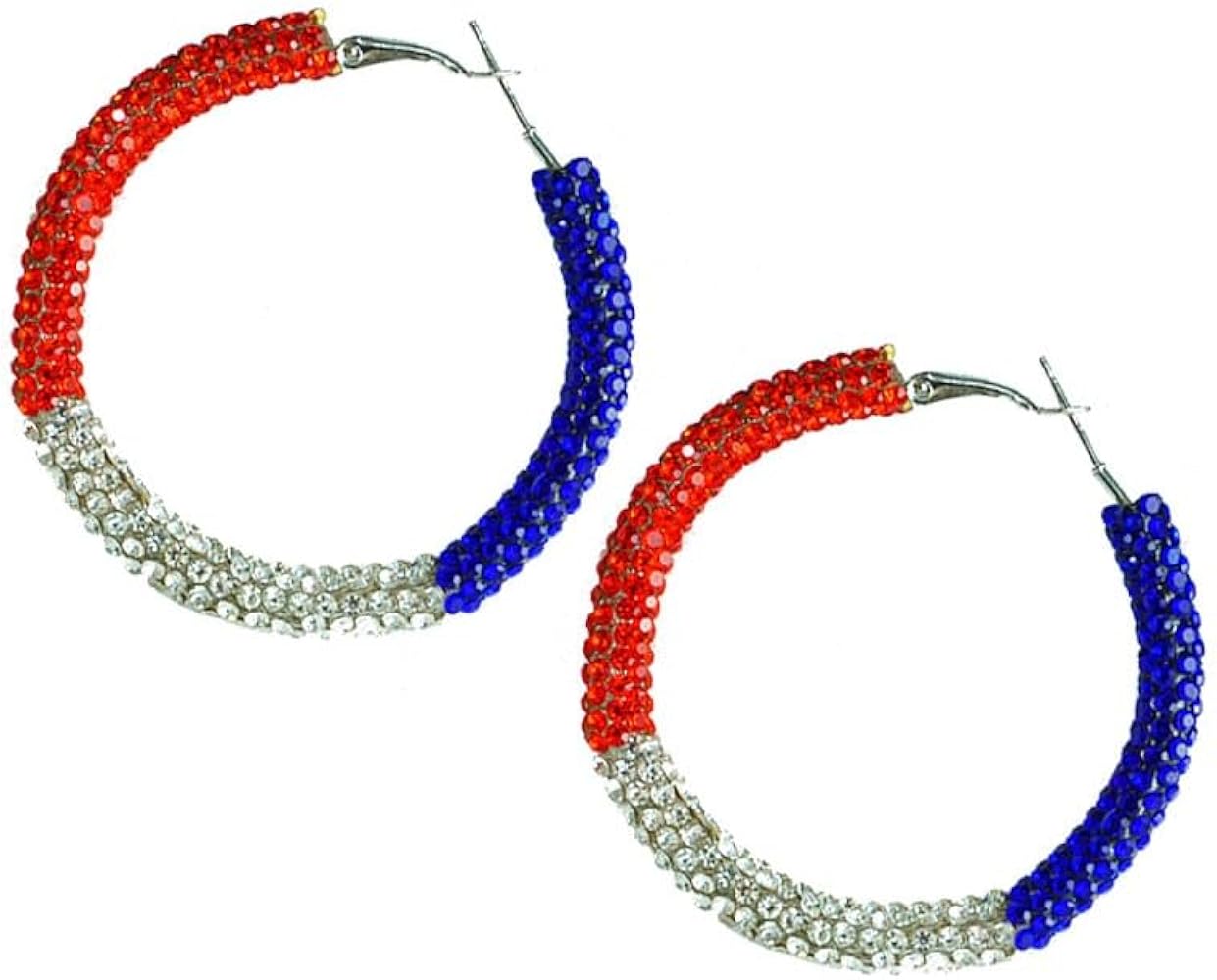 Patriotic Red White Blue American USA Flag Hoop Earrings,Round Diamond Dangle Drop Earring,Crystal 4th of July Independence Day Gift Celebration Jewelry Memorial Birthday Mother's Day Gift