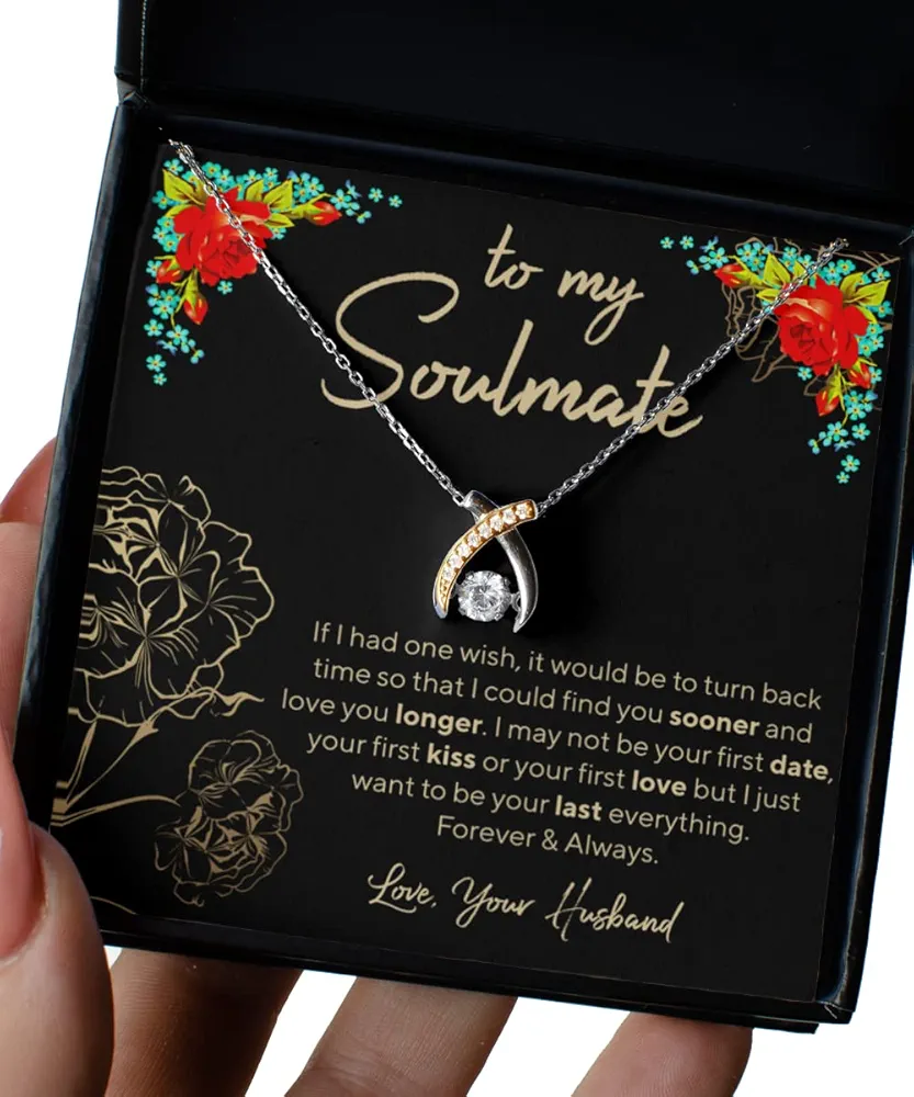 to My Soulmate Message Card Jewelry Box for Wife Partner with 925 Sterling Silver Heart Cross Necklace Personalized Christmas Birthday