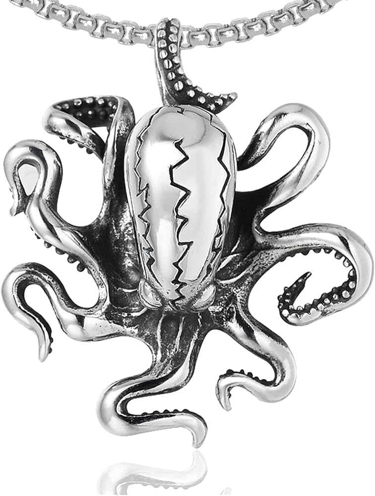 Punk Rock Titanium Steel Octopus Pendant Necklace,24" Box Chain